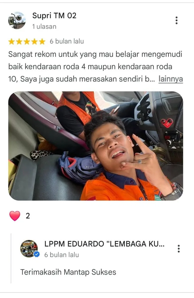 Dokumentasi testimoni peserta LPPM EDUARDO dari Google Review